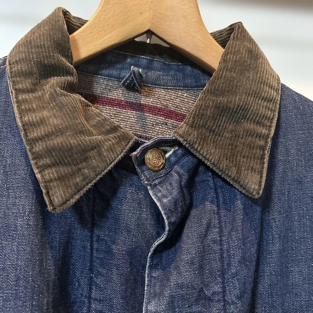 デニムカバーオール コーデュロイ襟