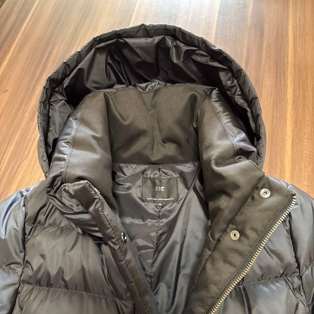 23区　フード付きブラックダウンロングコート サイズ38