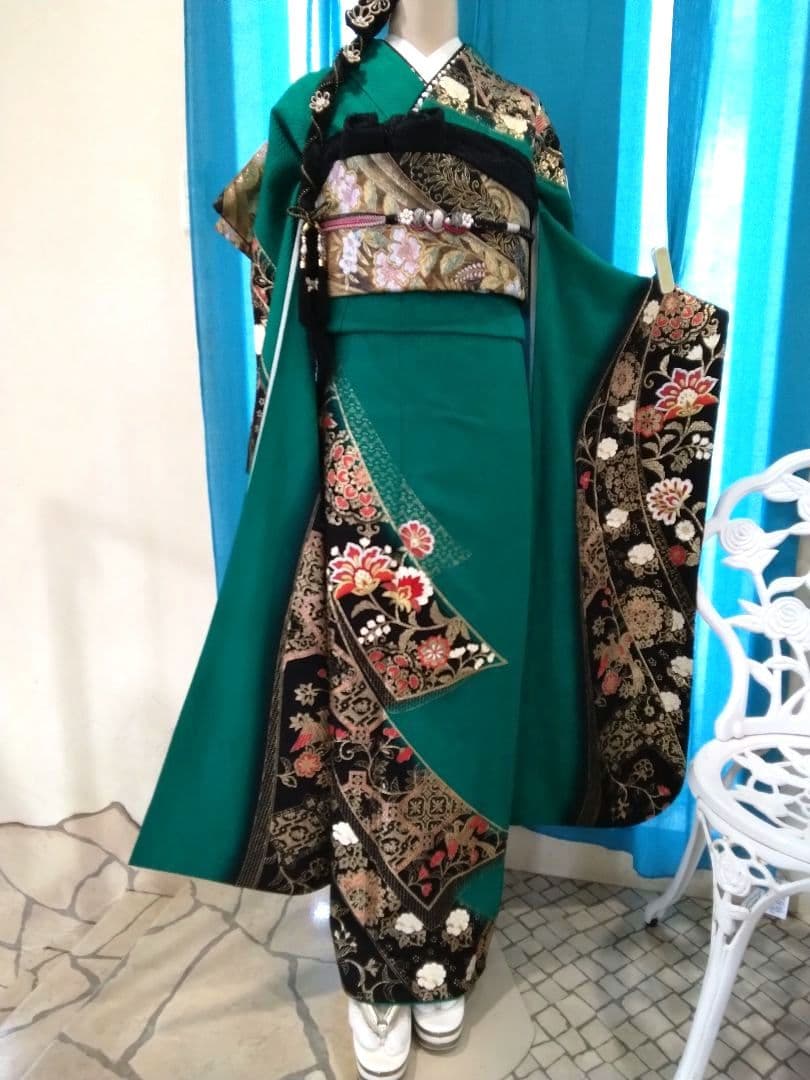 振袖フルセット、正絹、トールサイズ、重ね衿帯揚げ帯締め、やまと西陣高級袋帯、襦袢