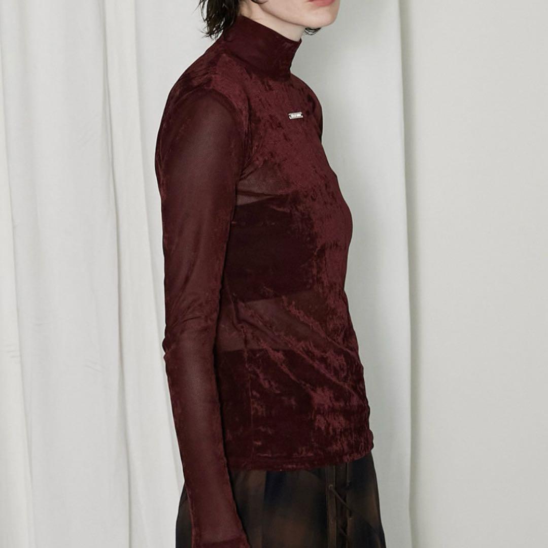 プランクプロジェクト Velour Mesh Turtleneck Top 赤