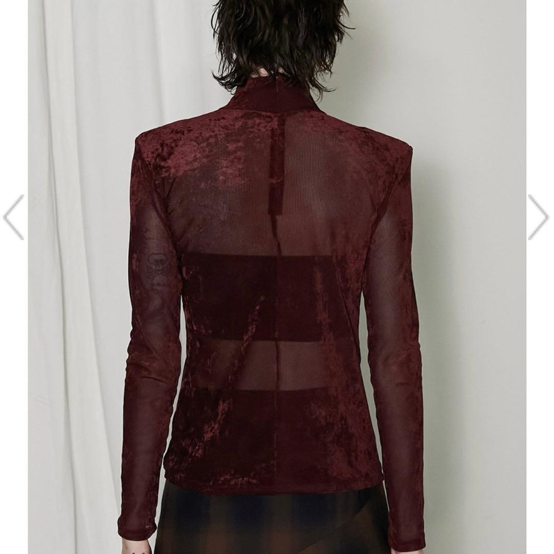 プランクプロジェクト Velour Mesh Turtleneck Top 赤