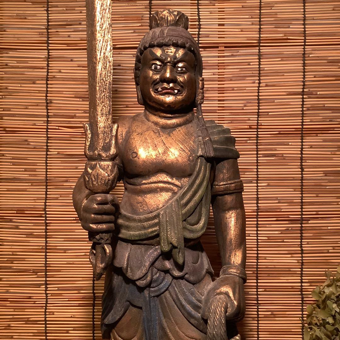 古玩・密教守護神「憤怒・不動明王」不動信仰・天地眼・神仏守護神・特大彩色木彫