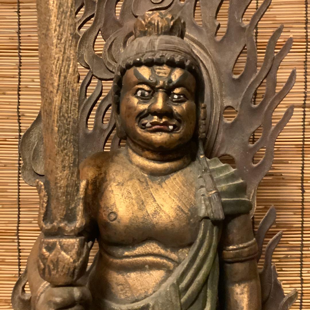 古玩・密教守護神「憤怒・不動明王」不動信仰・天地眼・神仏守護神・特大彩色木彫