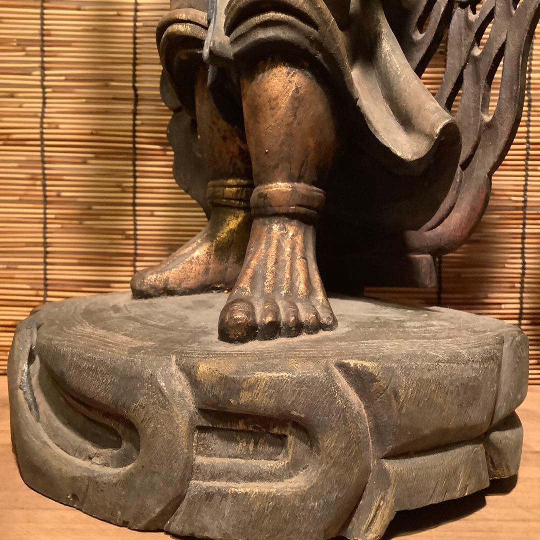 古玩・密教守護神「憤怒・不動明王」不動信仰・天地眼・神仏守護神・特大彩色木彫