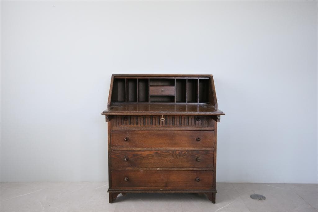 英国アンティーク木製ライティングビューロー/勉強机デスク/テーブル(91-24)