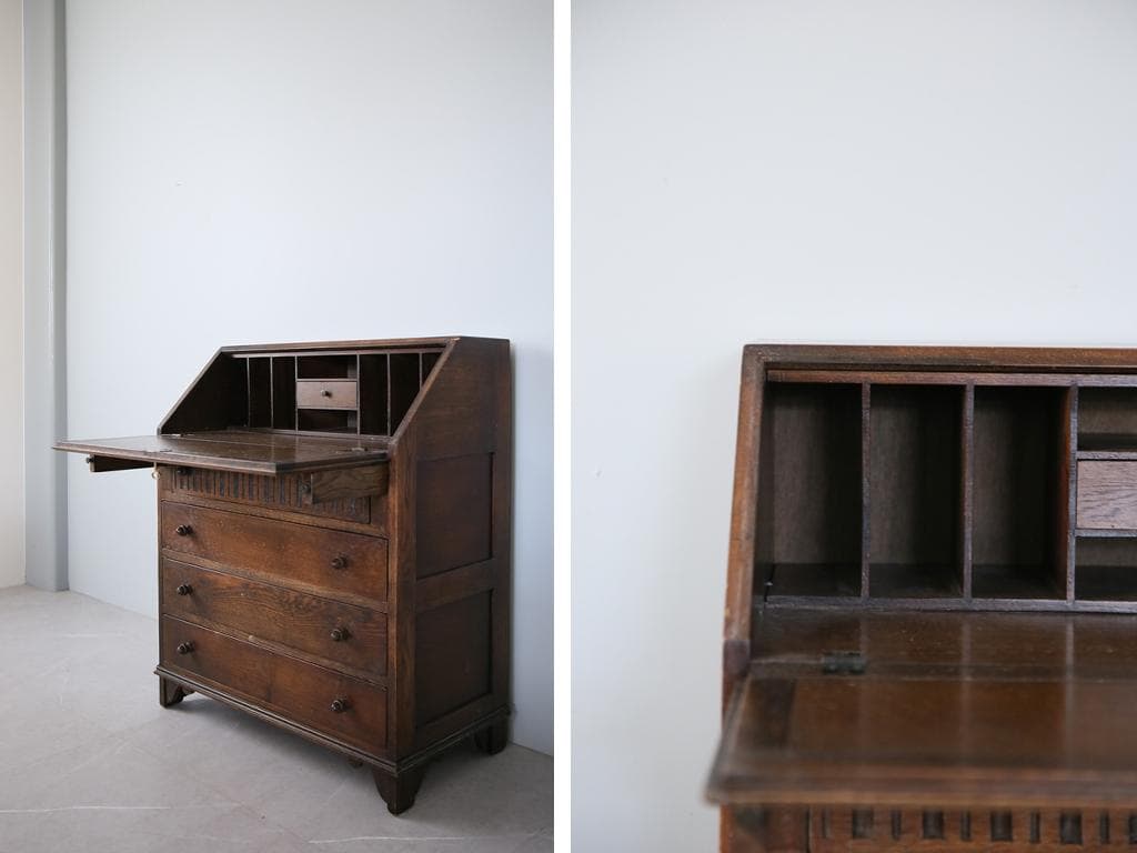 英国アンティーク木製ライティングビューロー/勉強机デスク/テーブル(91-24)