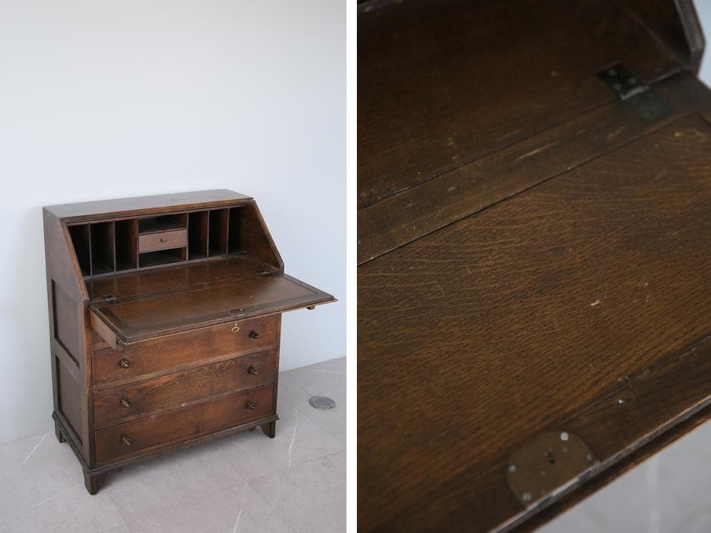 英国アンティーク木製ライティングビューロー/勉強机デスク/テーブル(91-24)