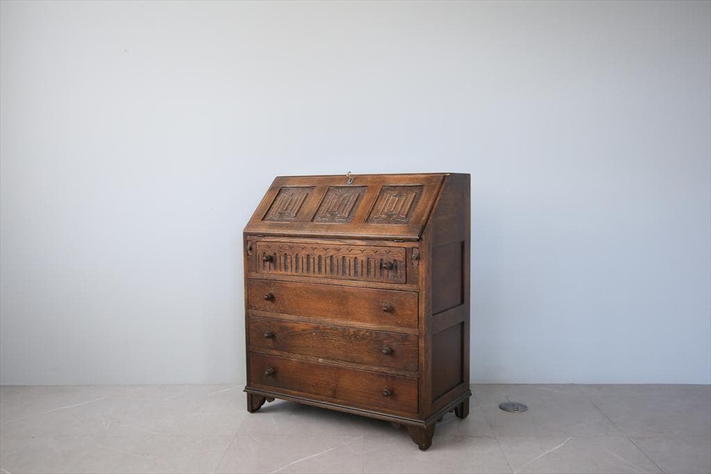 英国アンティーク木製ライティングビューロー/勉強机デスク/テーブル(91-24)