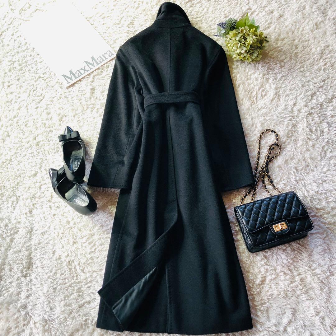 美品✨マックスマーラ ベルテッドコート カシミヤ100% 白タグ ブラック 38