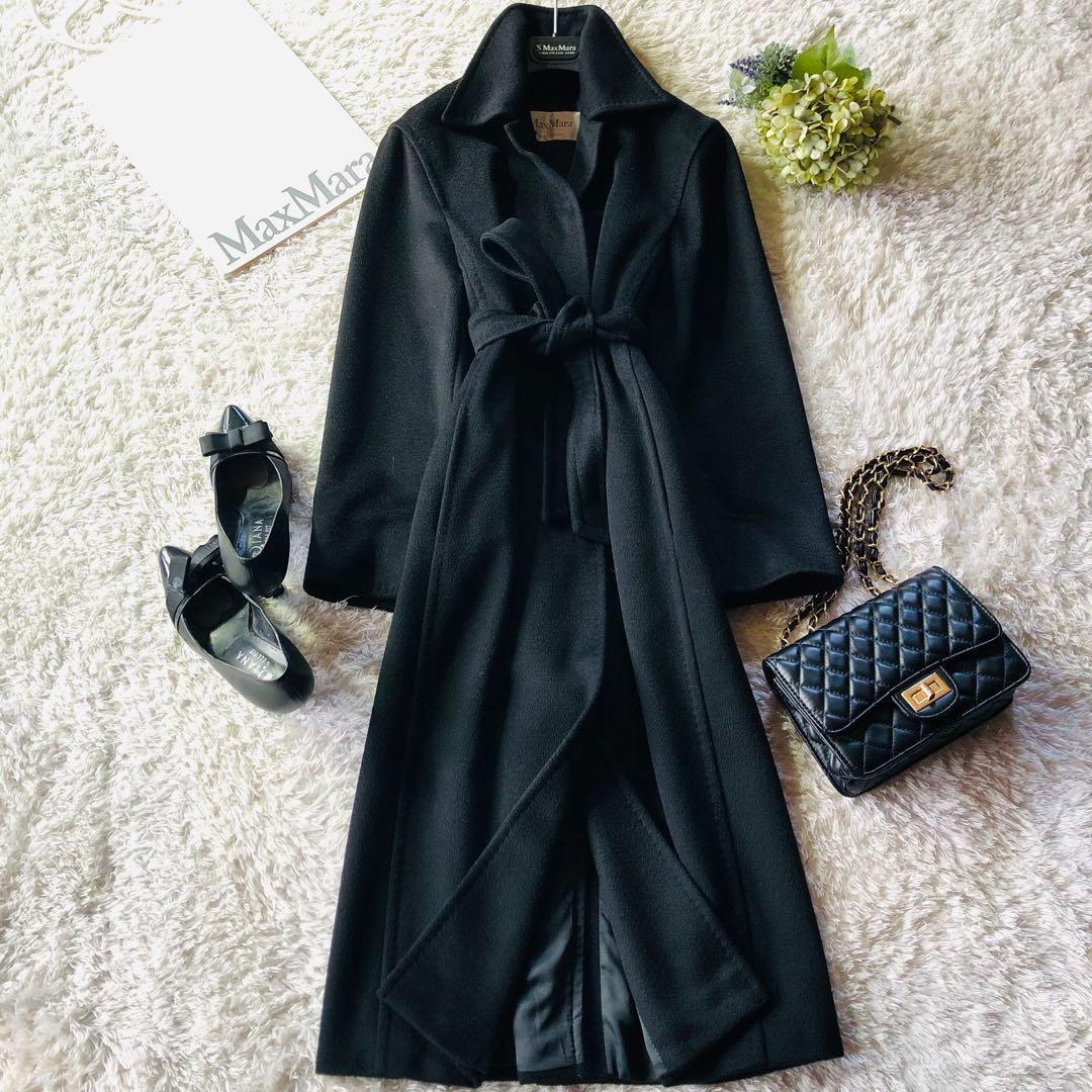 美品✨マックスマーラ ベルテッドコート カシミヤ100% 白タグ ブラック 38