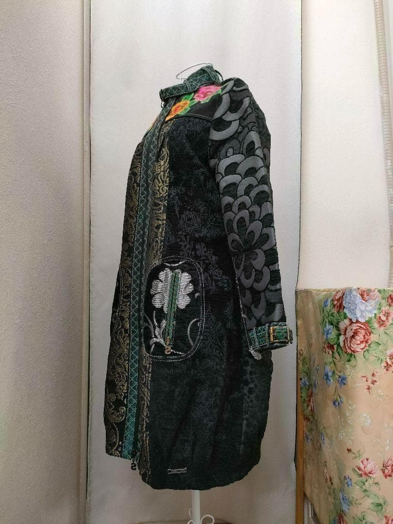 Desigual デシグアル 総柄 花柄 刺繍 パッチワーク ロングコート