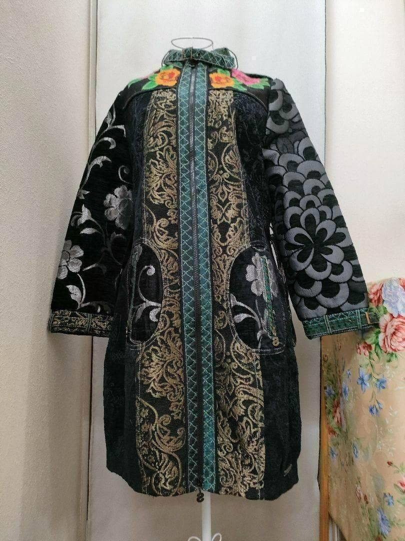 Desigual デシグアル 総柄 花柄 刺繍 パッチワーク ロングコート