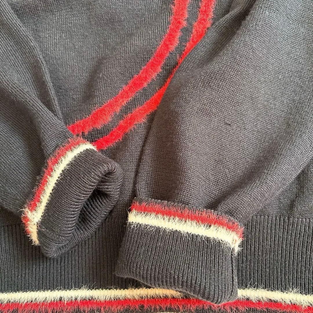 MARK&LONA スカル Vネック セーター ニット ネイビー ウール混