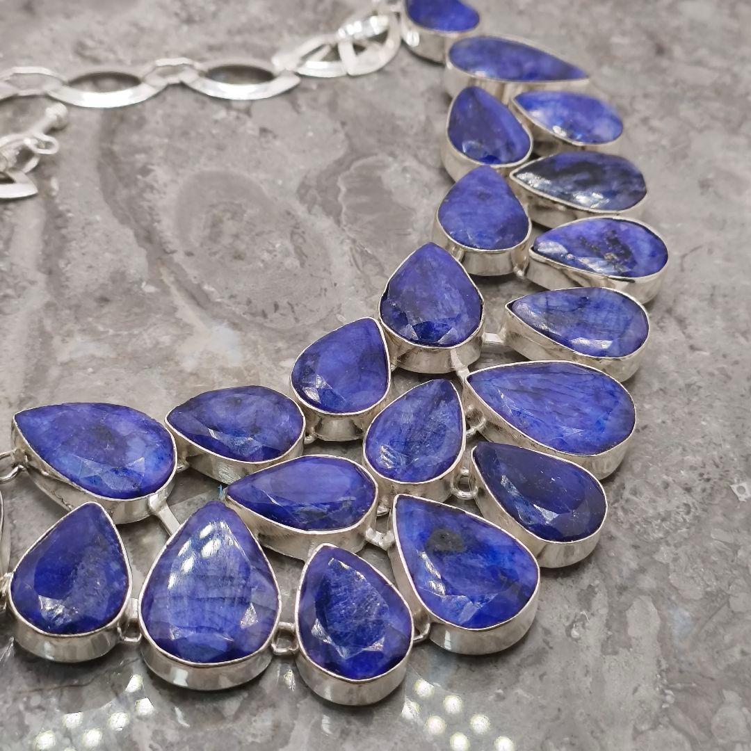 巨大 サファイア 50 天然石 ネックレス シルバー ビジュージュエリー