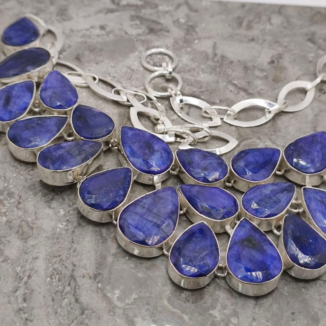 巨大 サファイア 50 天然石 ネックレス シルバー ビジュージュエリー