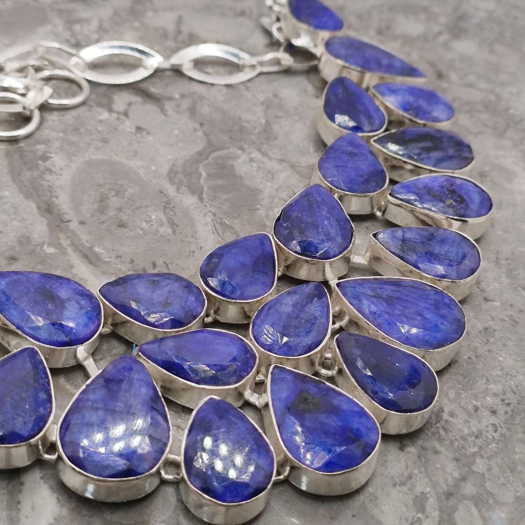 巨大 サファイア 50 天然石 ネックレス シルバー ビジュージュエリー