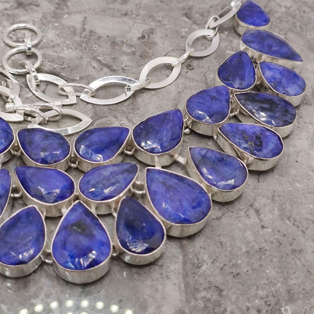 巨大 サファイア 50 天然石 ネックレス シルバー ビジュージュエリー