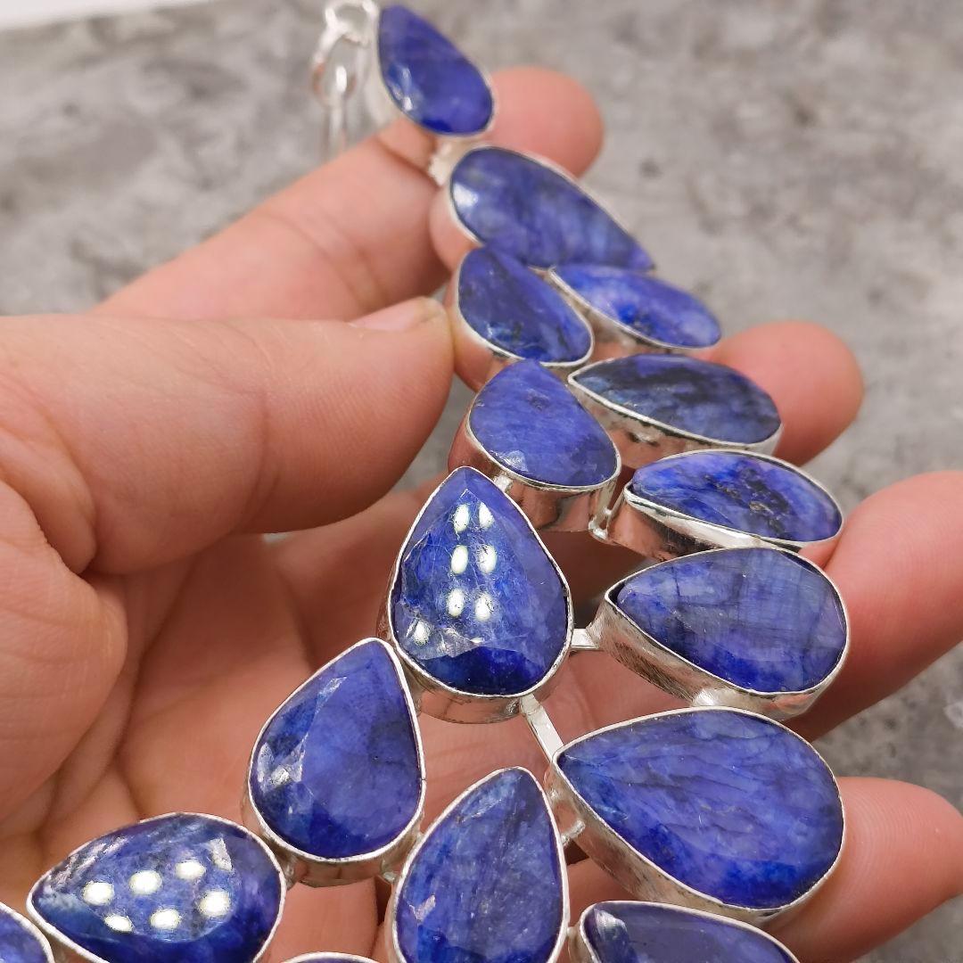 巨大 サファイア 50 天然石 ネックレス シルバー ビジュージュエリー