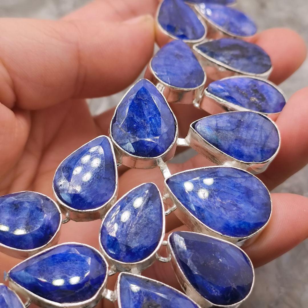 巨大 サファイア 50 天然石 ネックレス シルバー ビジュージュエリー