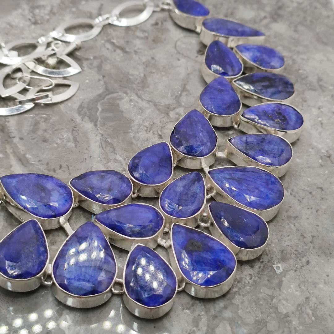 巨大 サファイア 50 天然石 ネックレス シルバー ビジュージュエリー