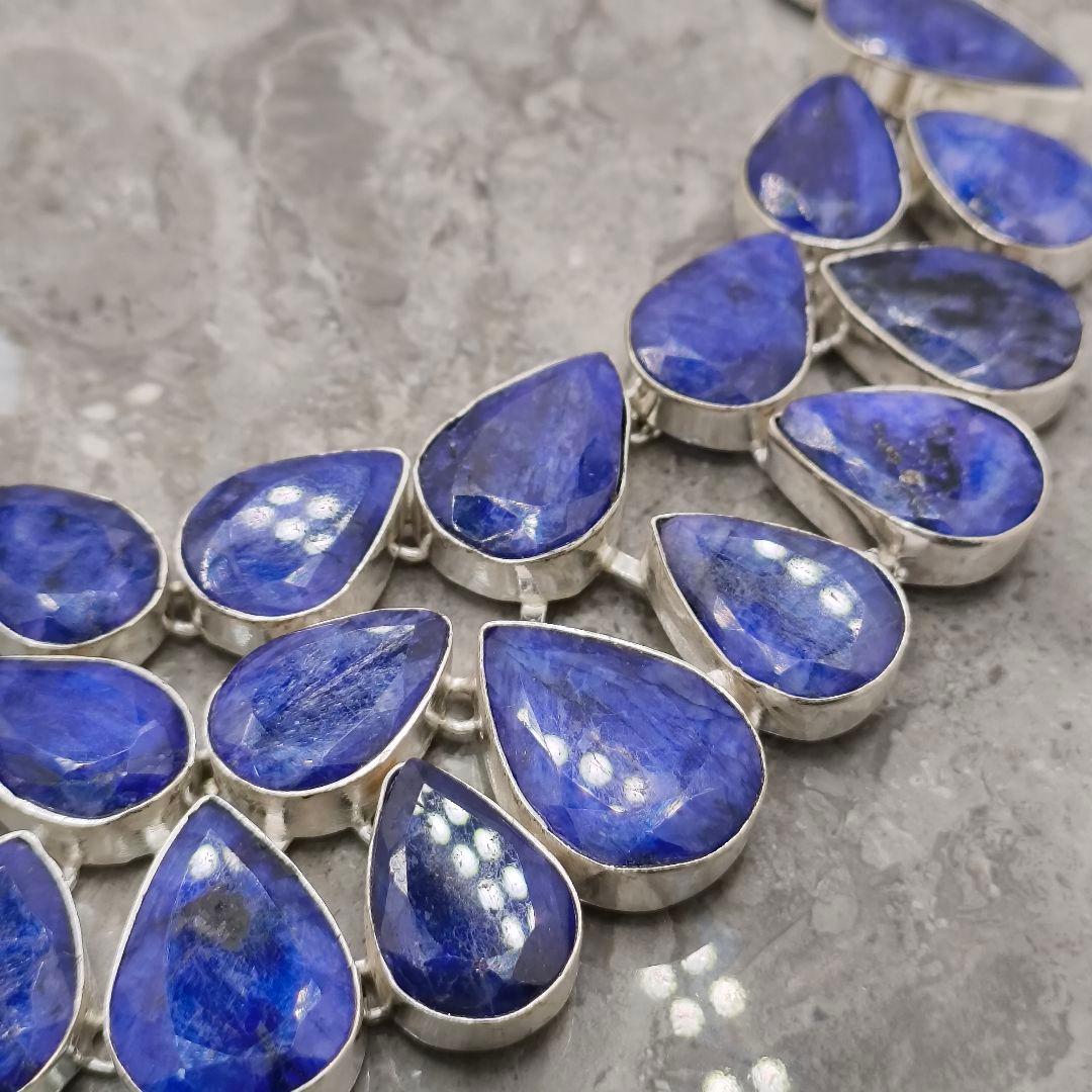 巨大 サファイア 50 天然石 ネックレス シルバー ビジュージュエリー