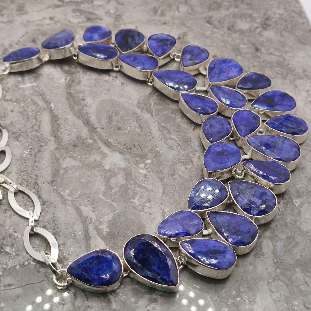 巨大 サファイア 50 天然石 ネックレス シルバー ビジュージュエリー