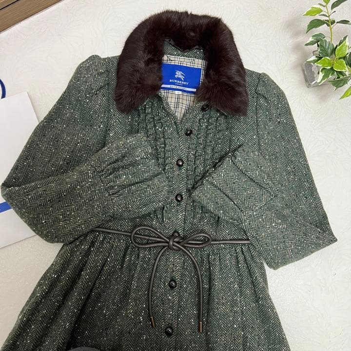ちゃらん様 バーバリーブルーレーベルフリルツイードコート美シルエットラビット38