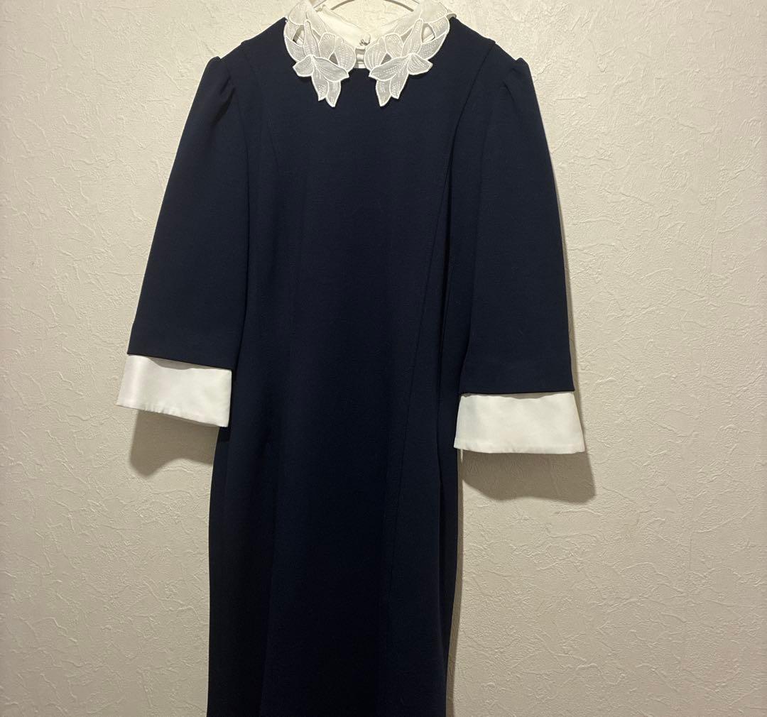 美品　セルフォード エンブロイダリーカラーワンピース　付け襟　ネイビー