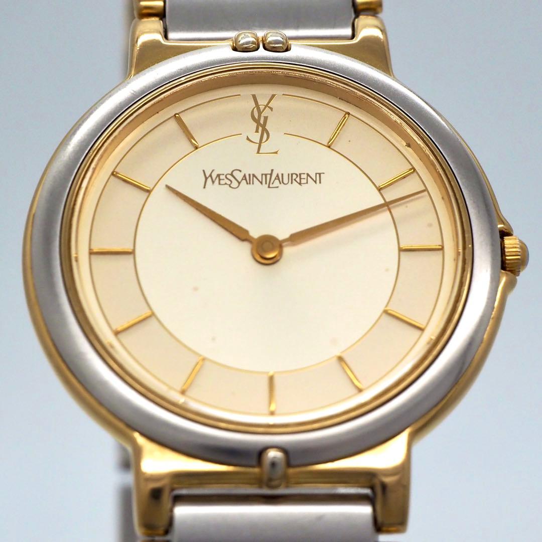 419 稼働【美品】イヴサンローラン時計　箱付き シルバー ゴールド レディース