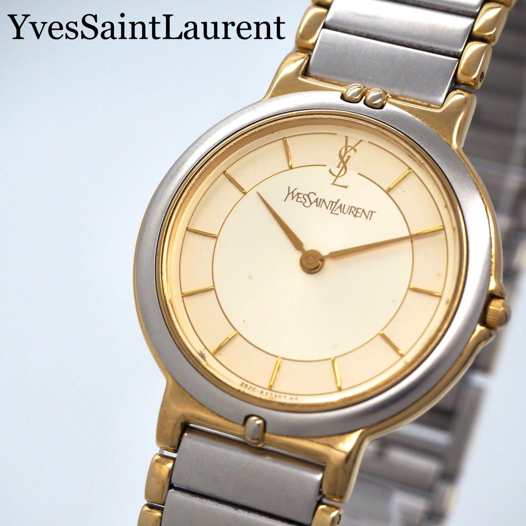 419 稼働【美品】イヴサンローラン時計　箱付き シルバー ゴールド レディース