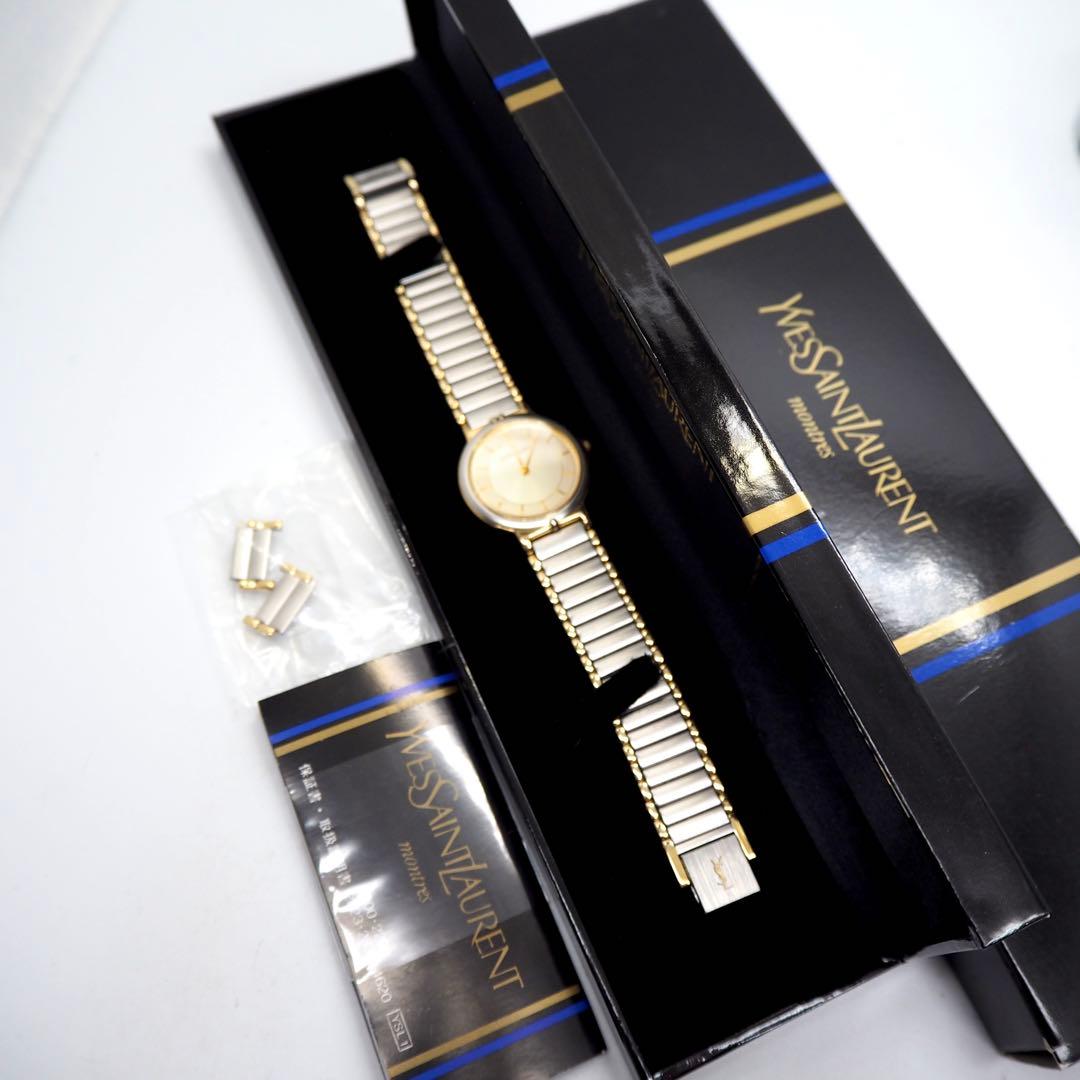 419 稼働【美品】イヴサンローラン時計　箱付き シルバー ゴールド レディース