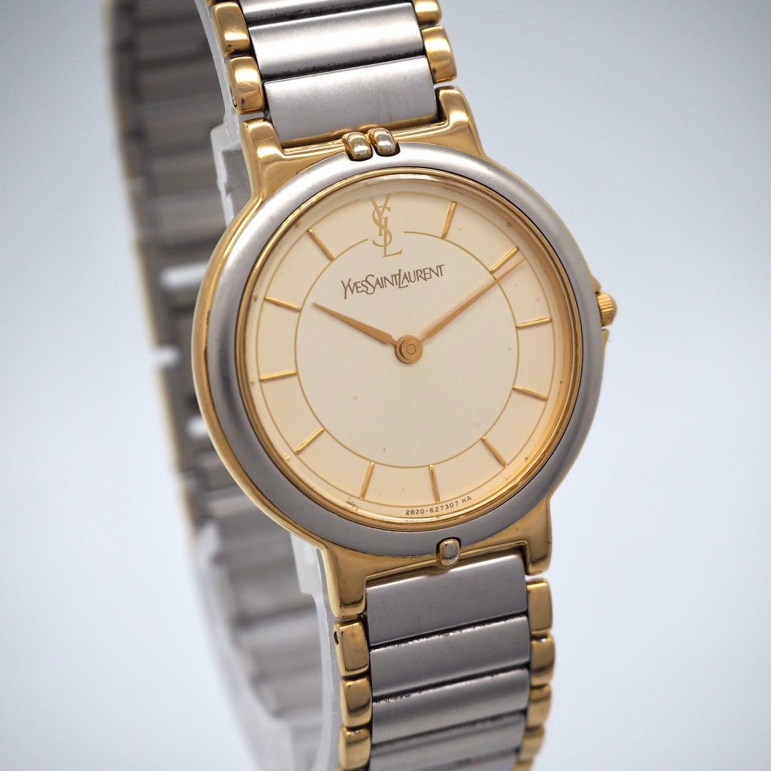 419 稼働【美品】イヴサンローラン時計　箱付き シルバー ゴールド レディース