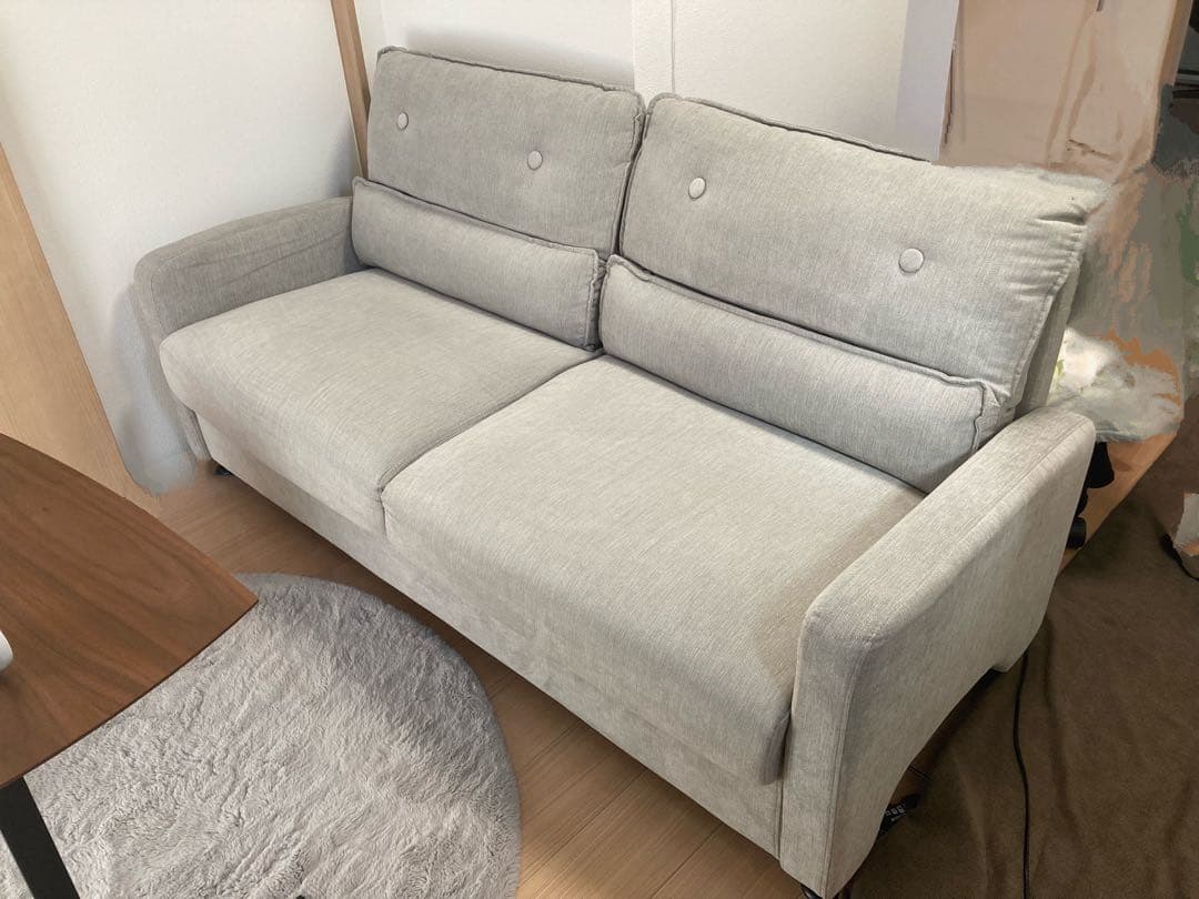 3人掛けソファ ライトグレー 収納付き