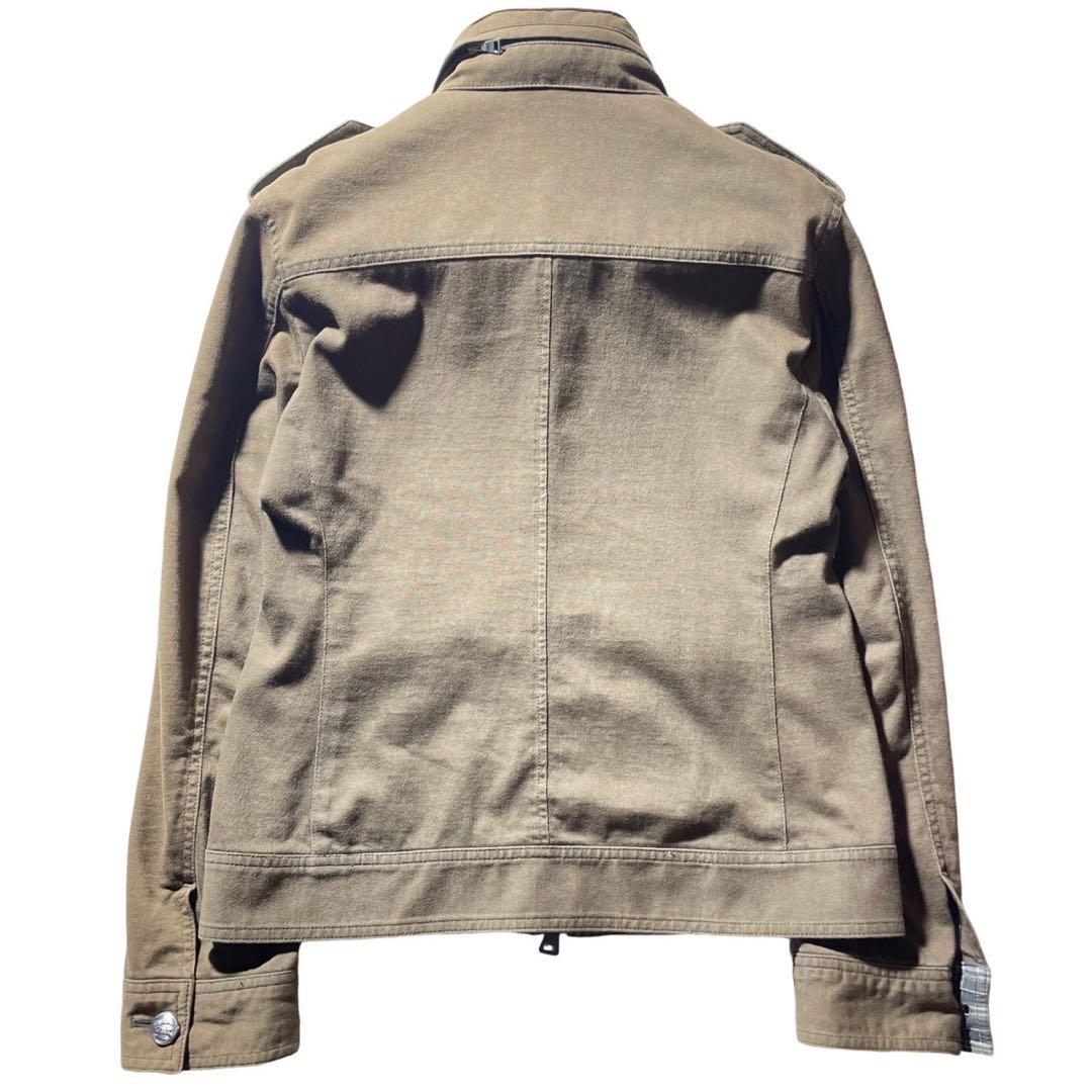 ①銀ボタン バーバリーブラックレーベル ノバチェック ミリタリー ジャケット