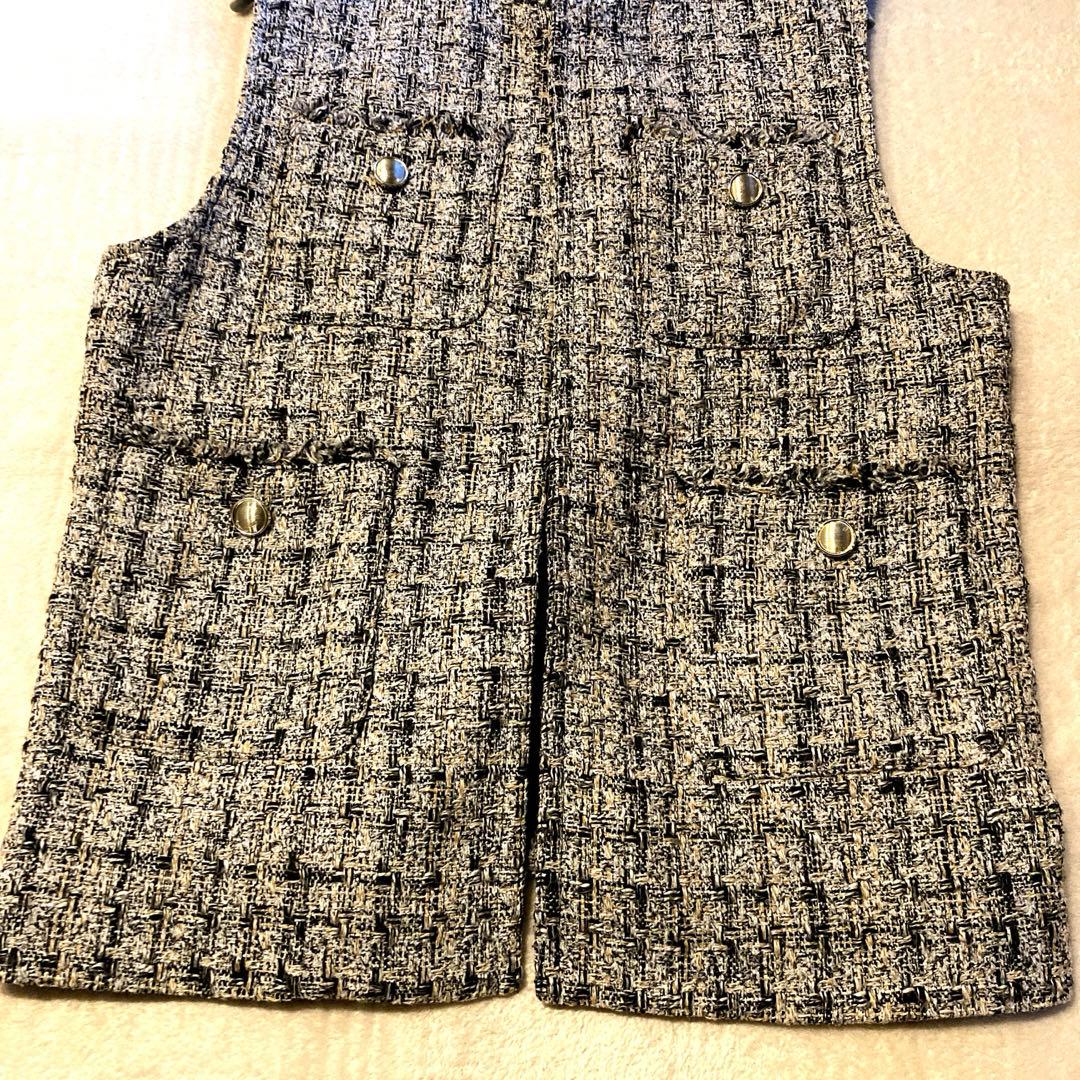 【美品】INDIVI ミックス ツイードジレ 大きいサイズ 13号 金ボタン