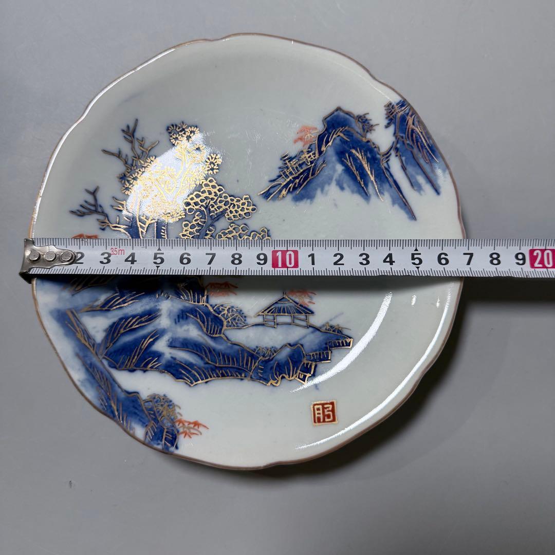 大正〜昭和前期　アンティーク有田　染錦　山水図　取皿　20枚　岩城窯印有　料理屋