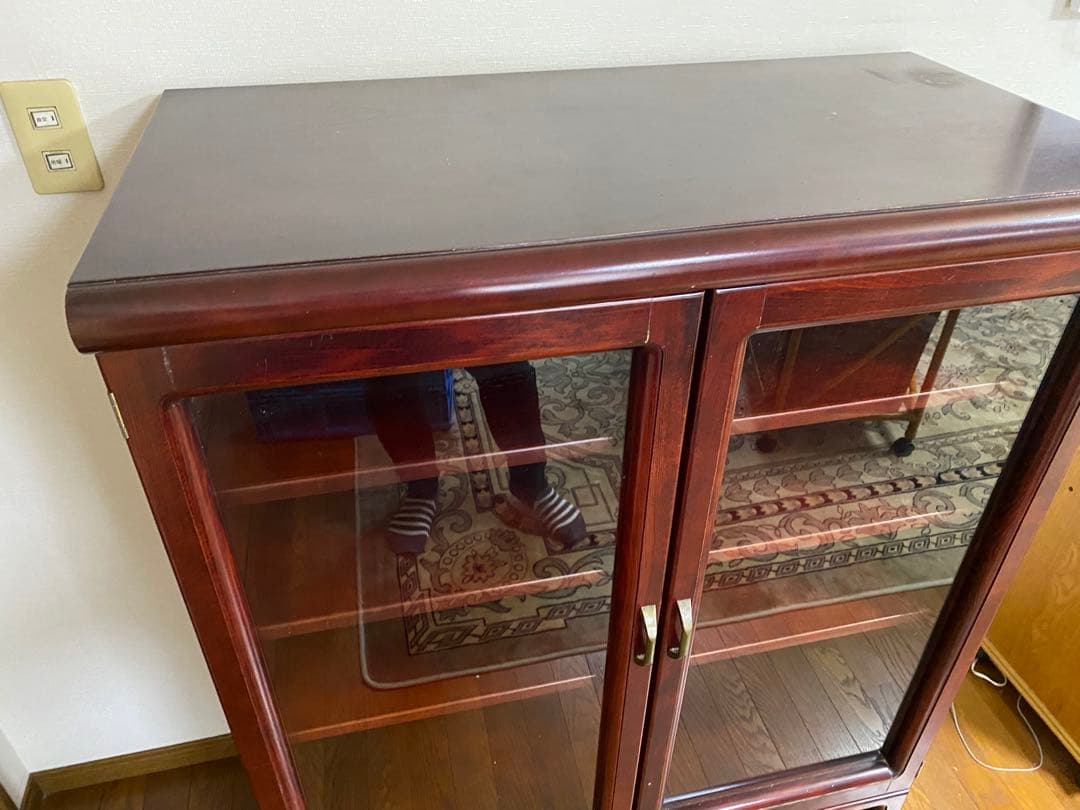 karimoku オールド カリモク キャビネット 木製 ボード ガラス扉付