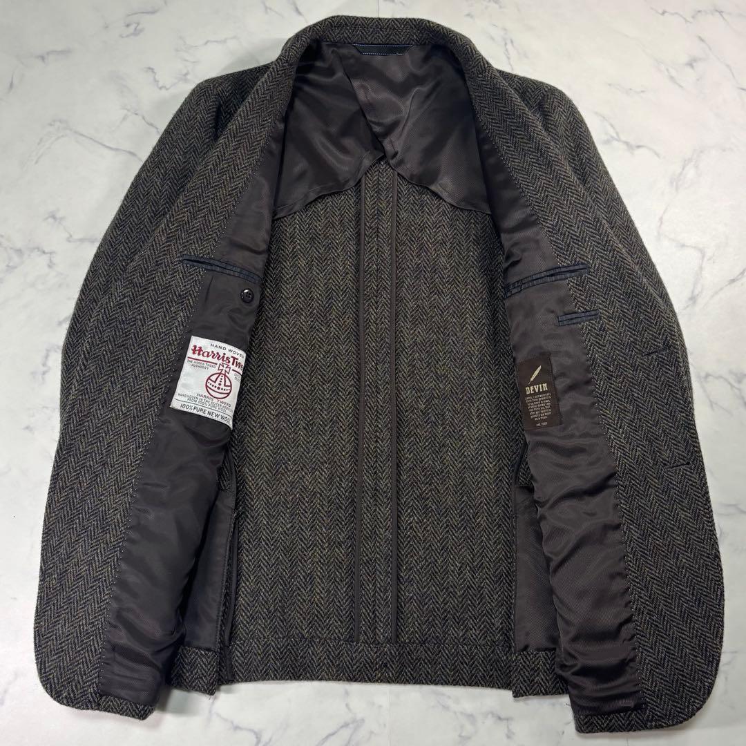 ハリスツイード テーラードジャケット ヘリンボーン 総柄 ウール モスグリーンM