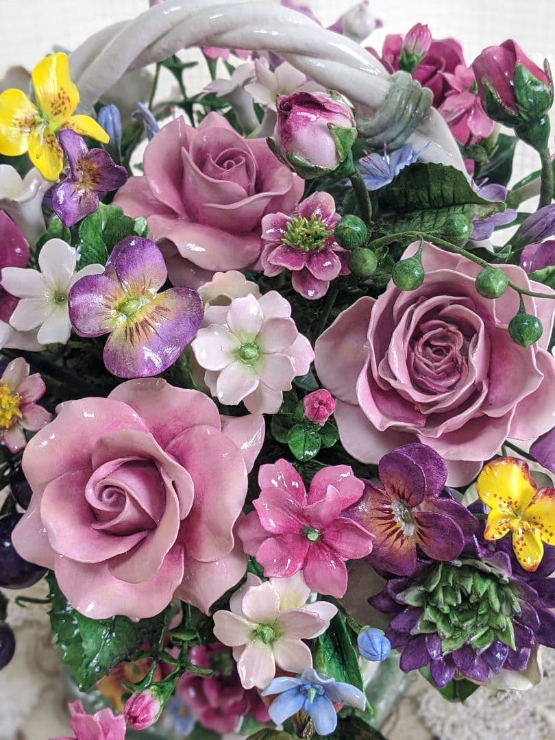 【strawberry】クレイフラワー♡バスケット型フラワーアレンジメント