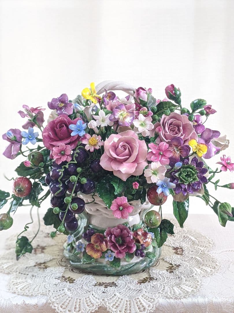 【strawberry】クレイフラワー♡バスケット型フラワーアレンジメント