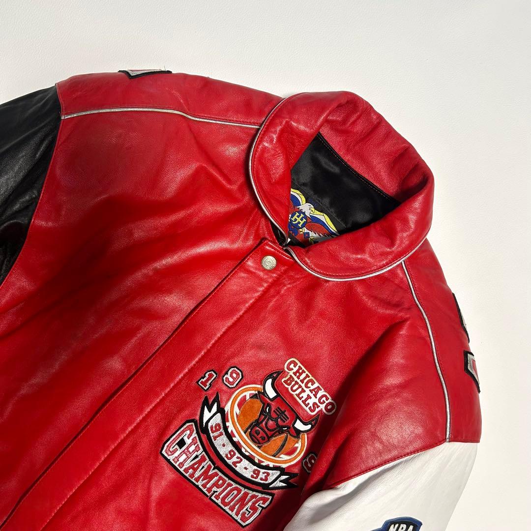 希少JEFF HAMILTON シカゴ・ブルズ レザースタジャン レッド M