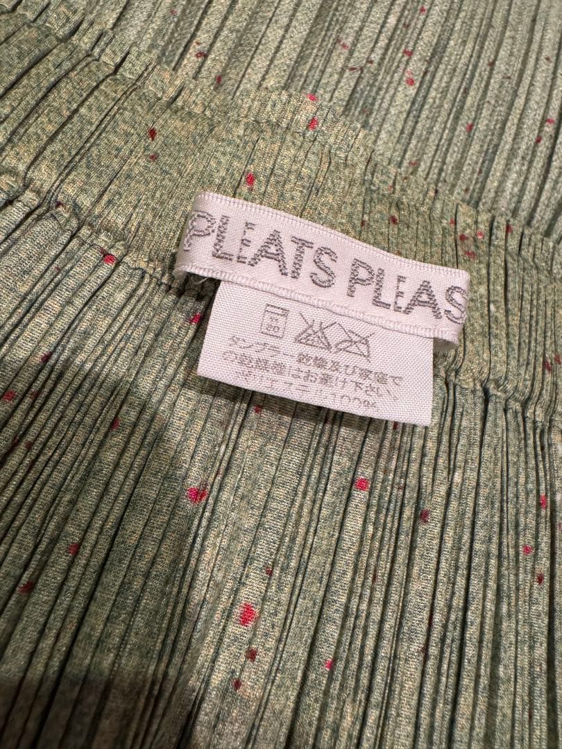 Issey Miyake プリーツプリーズ✨グリーン✖️オレンジドット　スカート