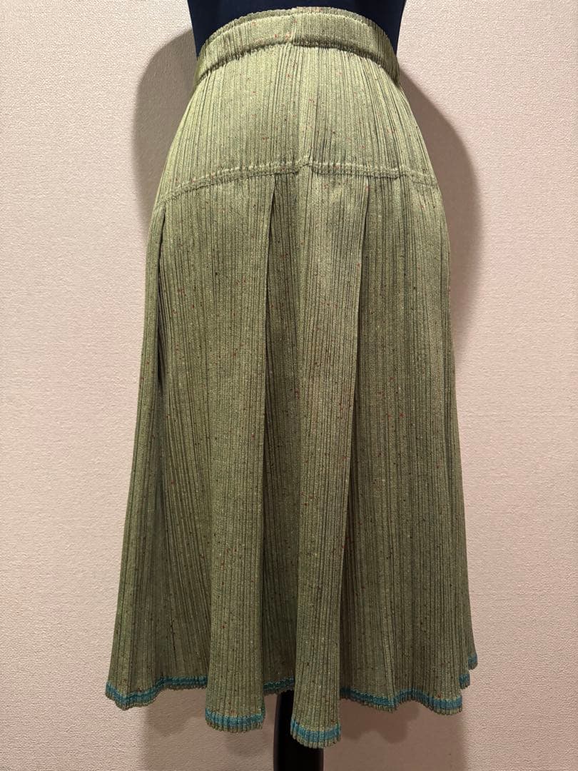 Issey Miyake プリーツプリーズ✨グリーン✖️オレンジドット　スカート