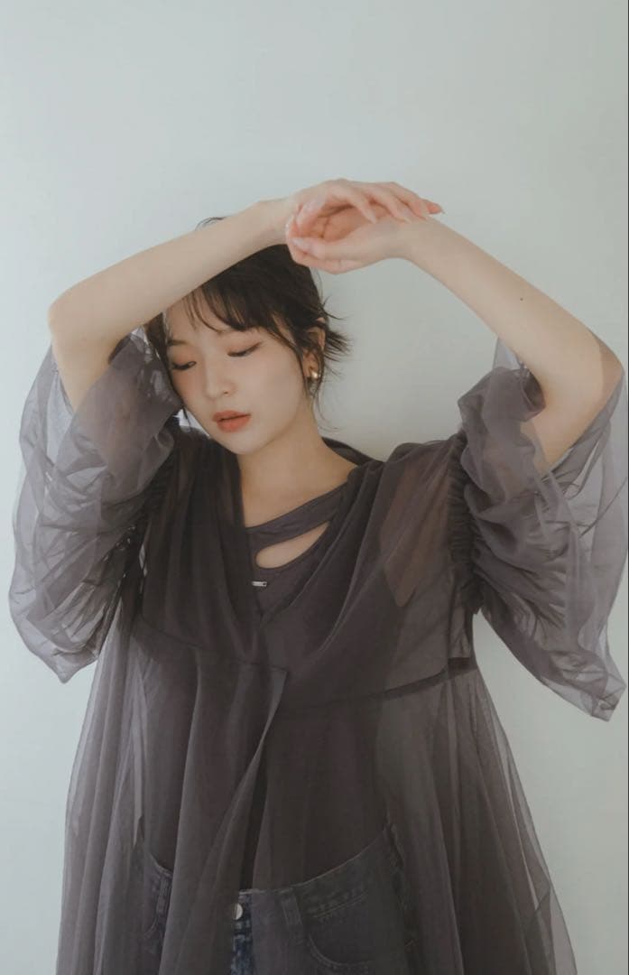 トップス asymmetry tulle tunic Andequal