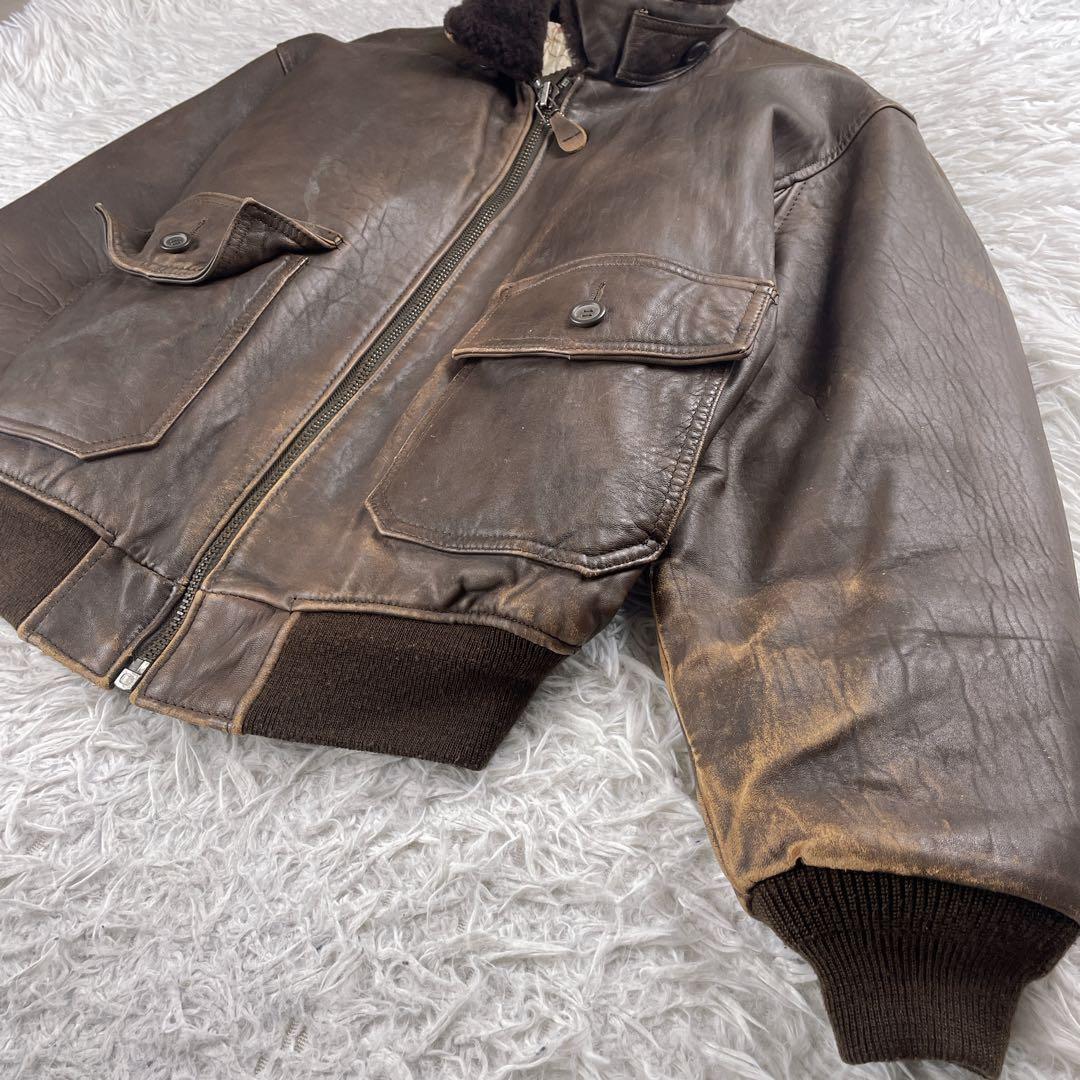 ヴィンテージ G-1 フライトジャケット レザー 羊革 襟ボア 裏地柄 韓国製