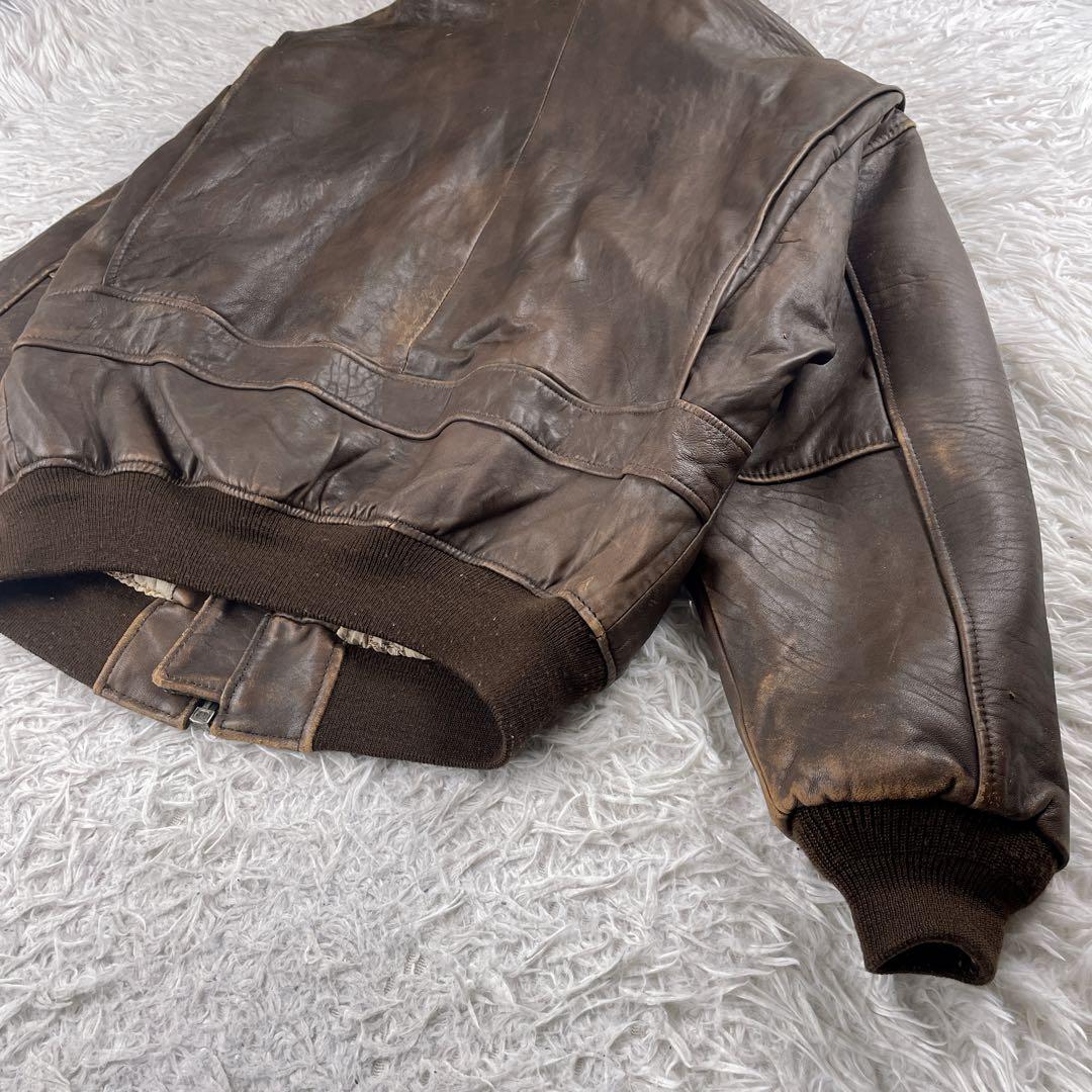ヴィンテージ G-1 フライトジャケット レザー 羊革 襟ボア 裏地柄 韓国製