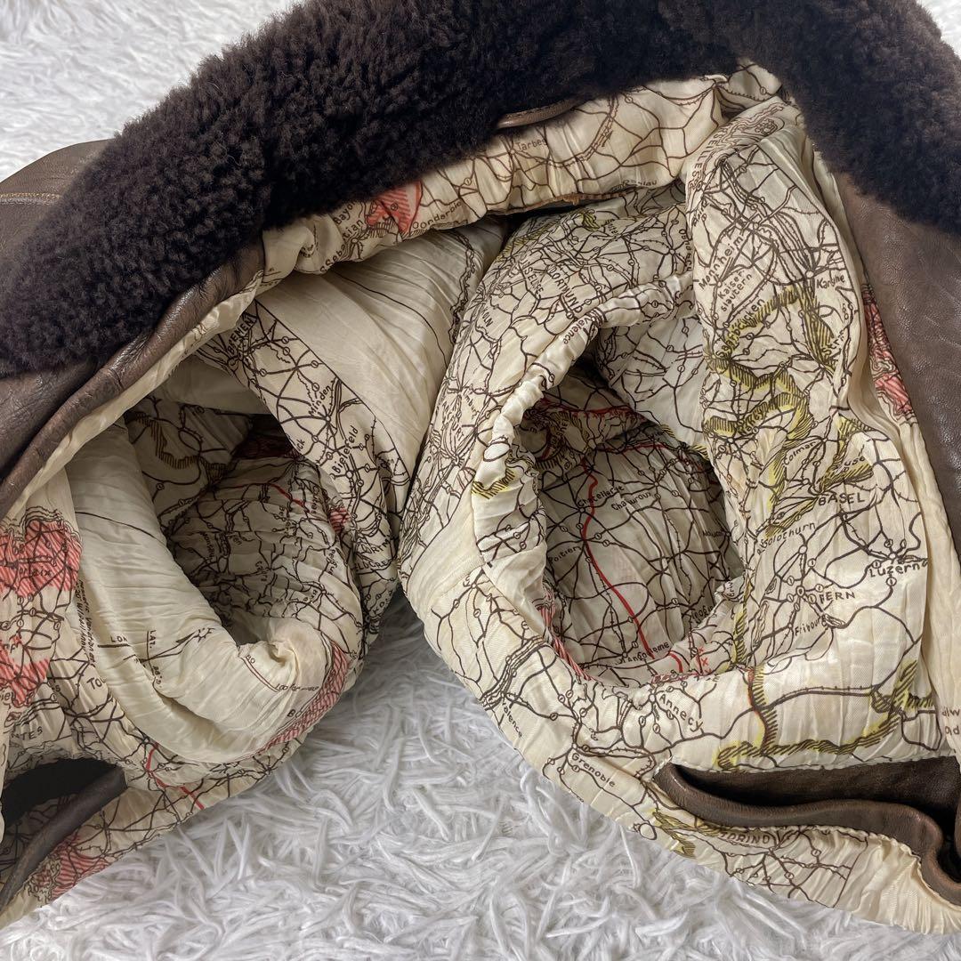 ヴィンテージ G-1 フライトジャケット レザー 羊革 襟ボア 裏地柄 韓国製