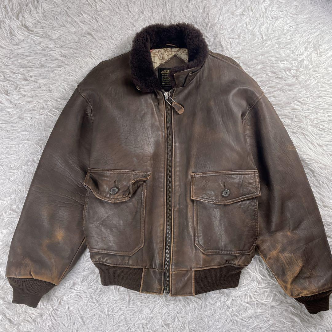 ヴィンテージ G-1 フライトジャケット レザー 羊革 襟ボア 裏地柄 韓国製