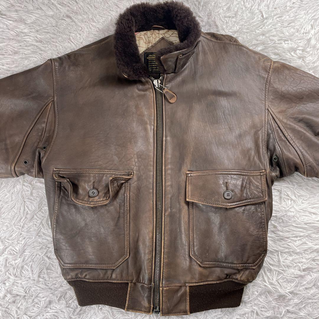 ヴィンテージ G-1 フライトジャケット レザー 羊革 襟ボア 裏地柄 韓国製