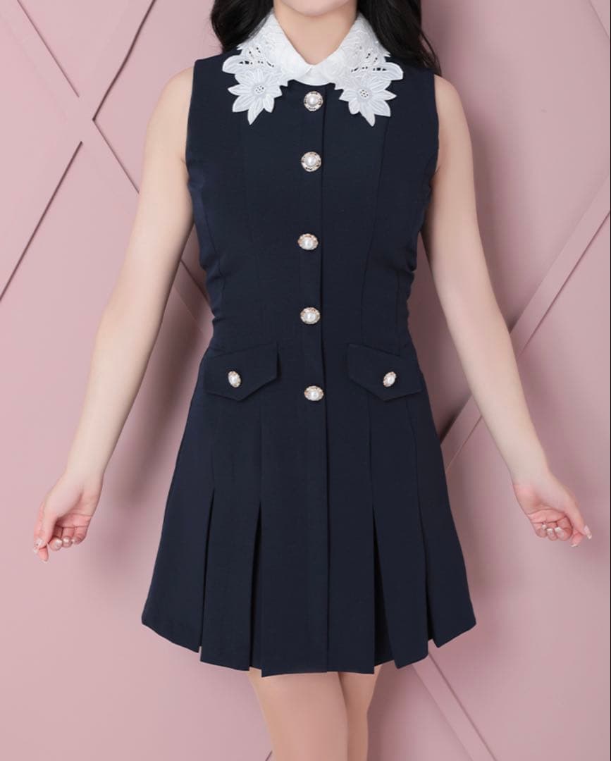 b*様 【an/アン】襟付き/パールボタン/ポケットデザイン/ Aライン/キャバ